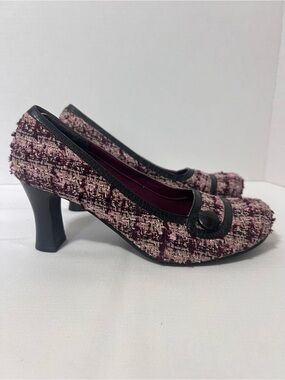 Vintage Mudd Y2K Rockabilly Goth Pink Tweed Mid Heel Pumps Retro Heels Size 9
